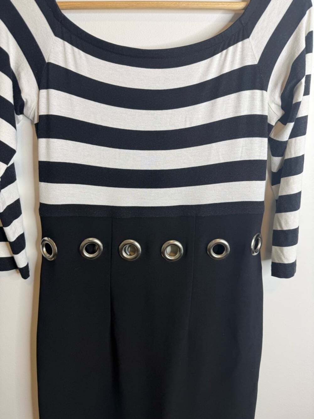 Joseph Ribkoff Black and White Striped Midi Dress cut out size 4 - Picture 4 of 9